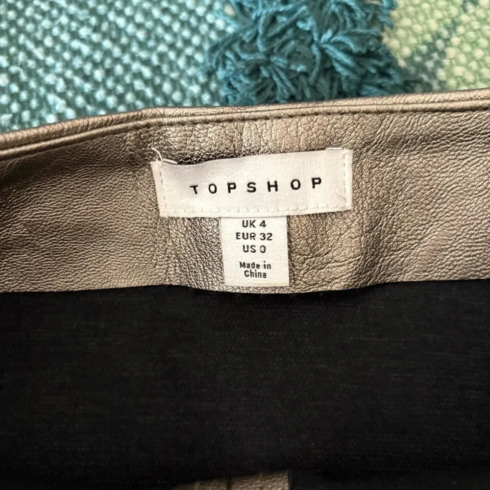 Topshop Silver/Metallic Front High Slit Faux Leather Skirt Size 0